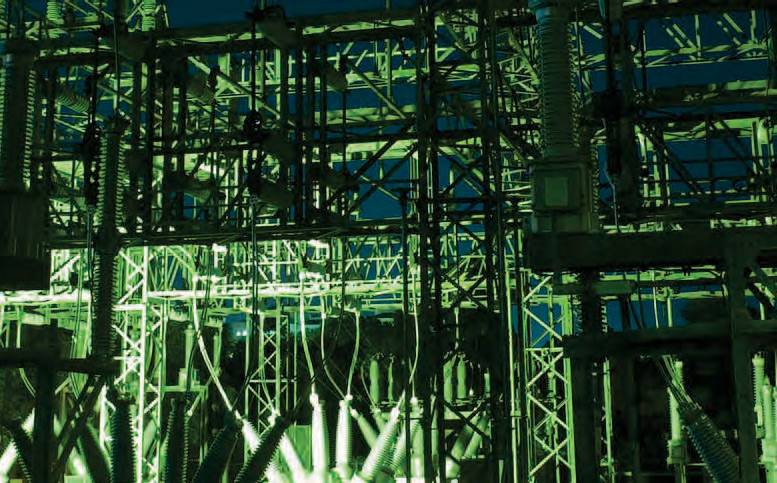 view of substation at night